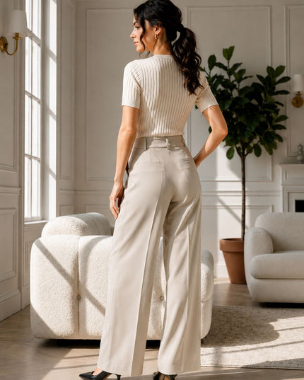 Beige High-Waist Tailored Trouser