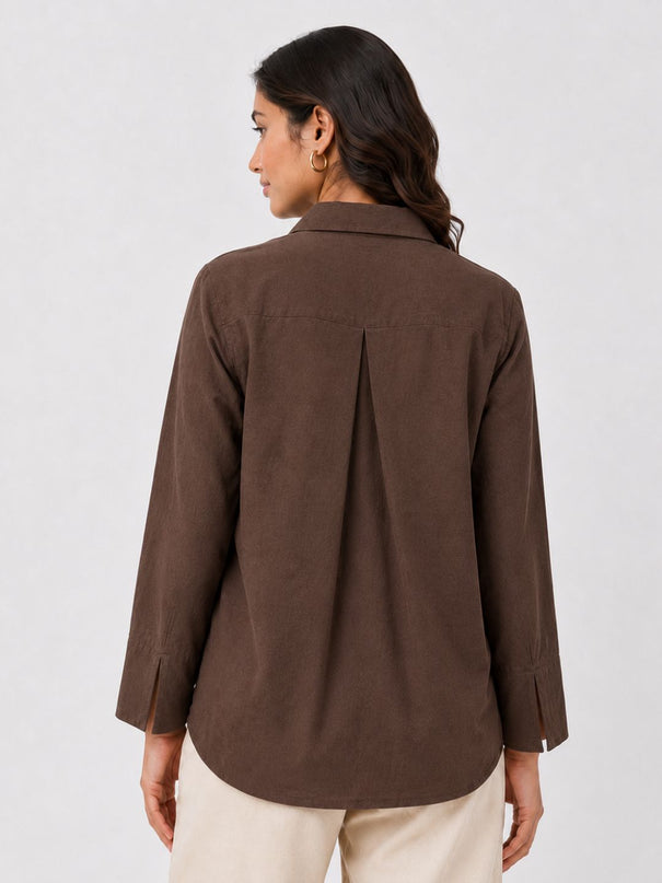 Brown Pure Cotton Relaxed-Fit Shirt