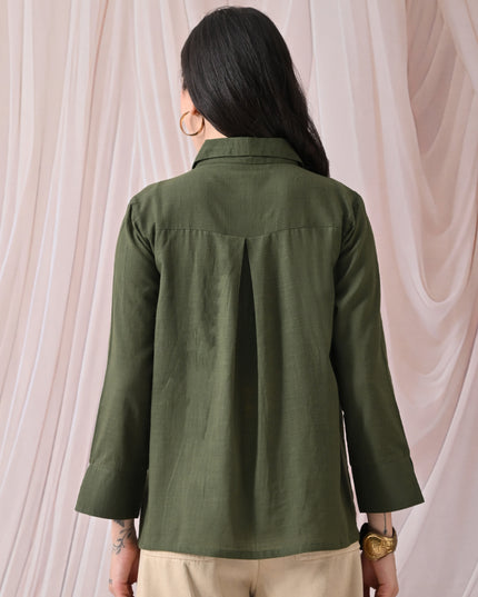 Olive Pure Cotton Relaxed-Fit Shirt