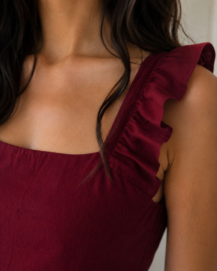 Maroon Maxi Dress – Elegant Ruffle Sleeve Maxi Dress