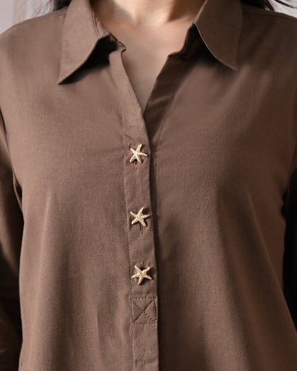 Brown Pure Cotton Relaxed-Fit Shirt