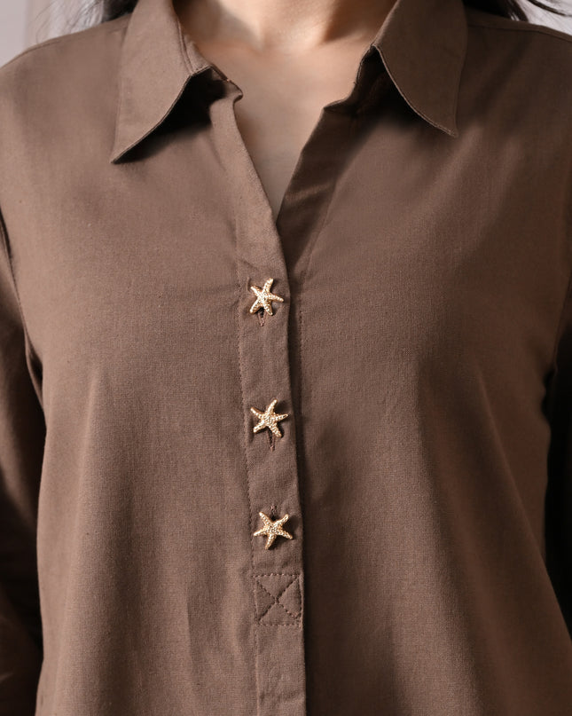 Brown Pure Cotton Relaxed-Fit Shirt