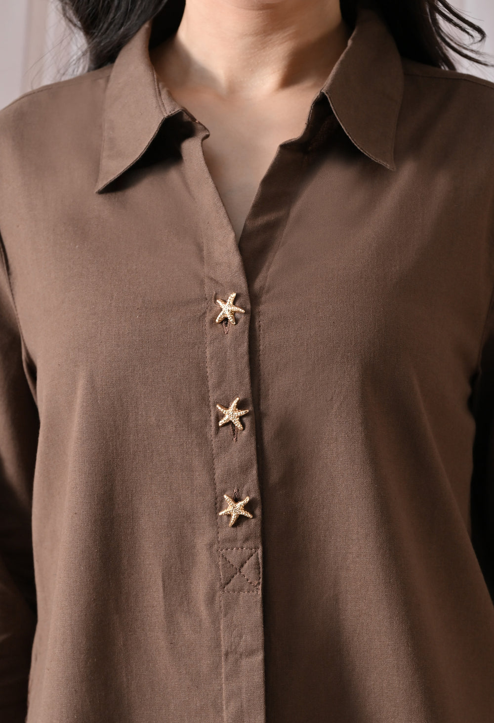 Brown Pure Cotton Relaxed-Fit Shirt