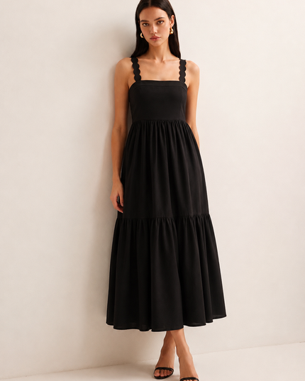 Black Scalloped Embroidered Maxi Dress