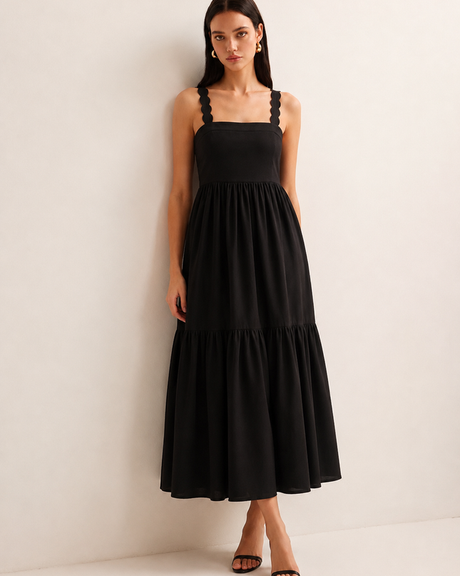 Black Scalloped Embroidered Maxi Dress