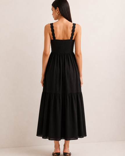 Black Scalloped Embroidered Maxi Dress