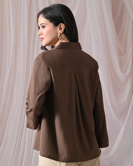 Brown Pure Cotton Relaxed-Fit Shirt