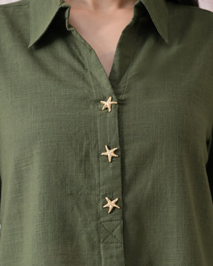 Olive Pure Cotton Relaxed-Fit Shirt