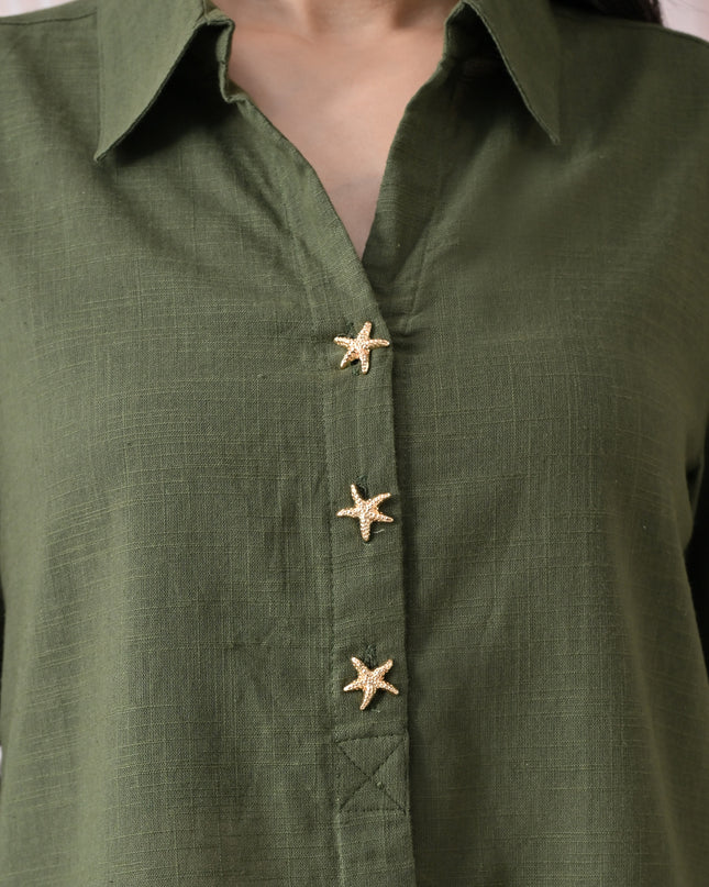 Olive Pure Cotton Relaxed-Fit Shirt