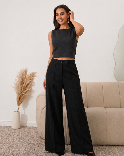 Black High Waist Wide Leg Trousers