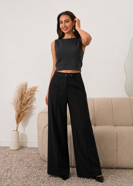 Black High Waist Wide Leg Trousers