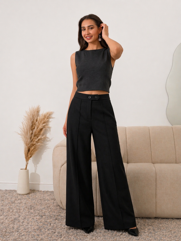 Black High Waist Wide Leg Trousers