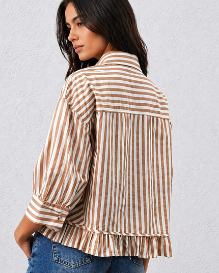 Brown Ruffled Stripe Shirt