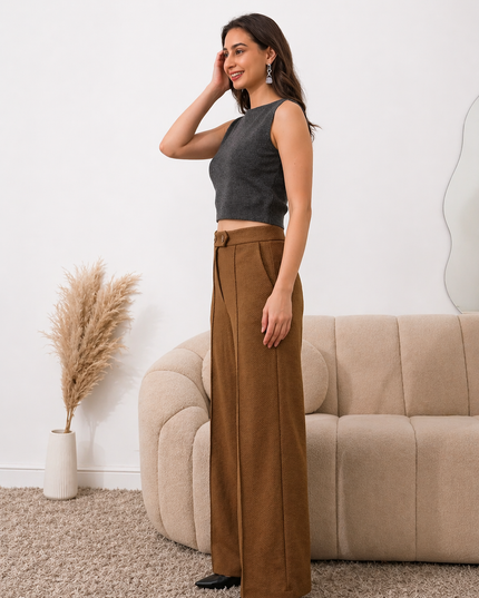 Brown High Waist Wide Leg Trousers