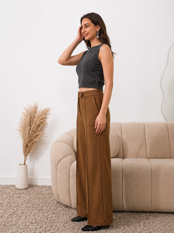 Brown High Waist Wide Leg Trousers