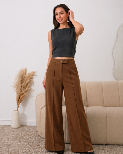 Brown High Waist Wide Leg Trousers