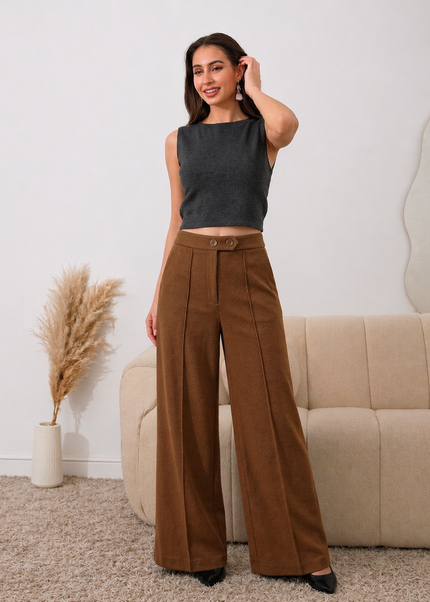 Brown High Waist Wide Leg Trousers