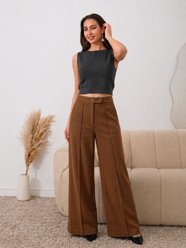 Brown High Waist Wide Leg Trousers