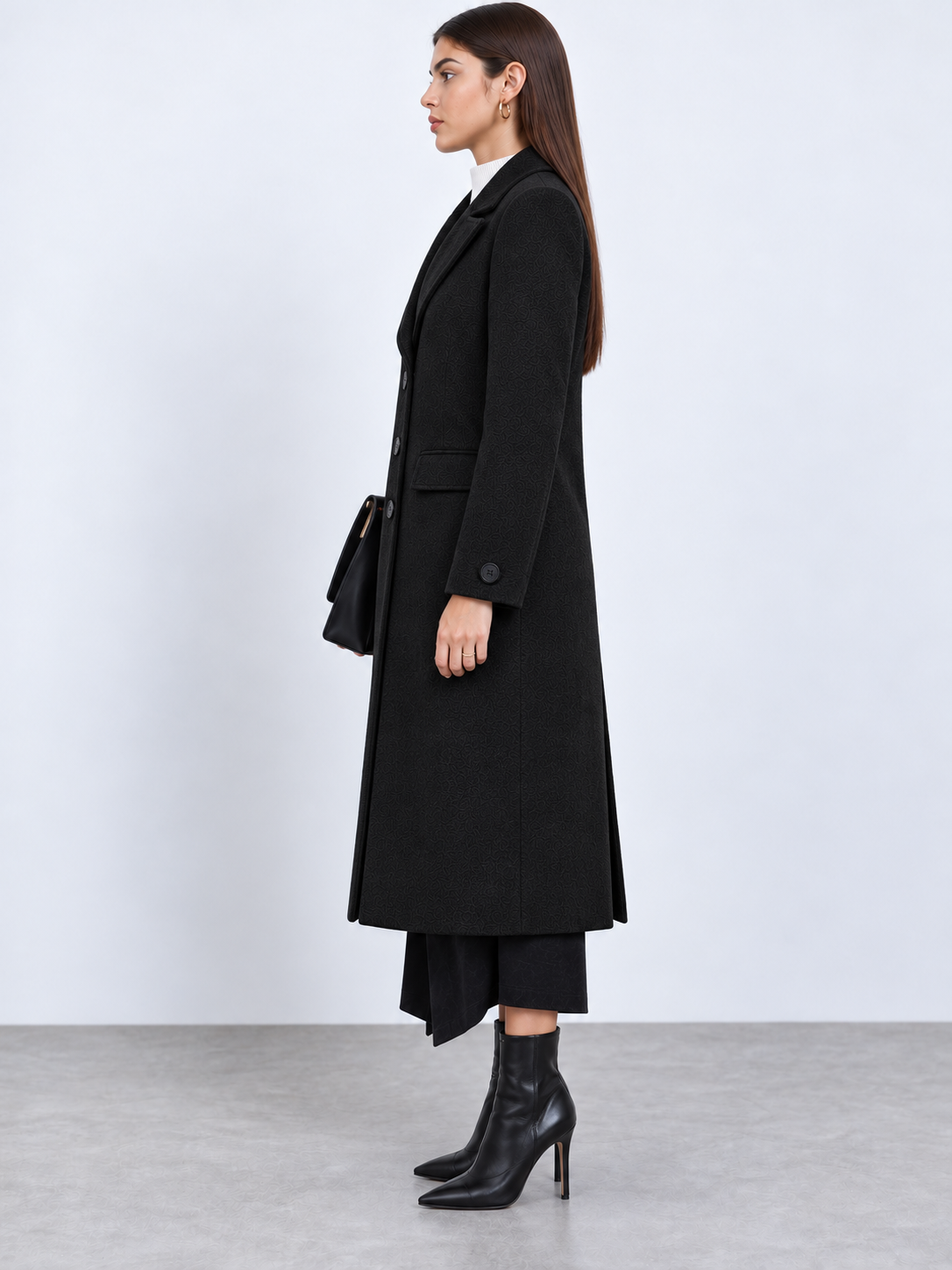 Black Single-Breasted Longline Overcoat