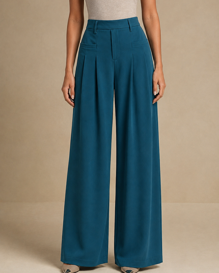 Pleated Trousers: Teal Blue