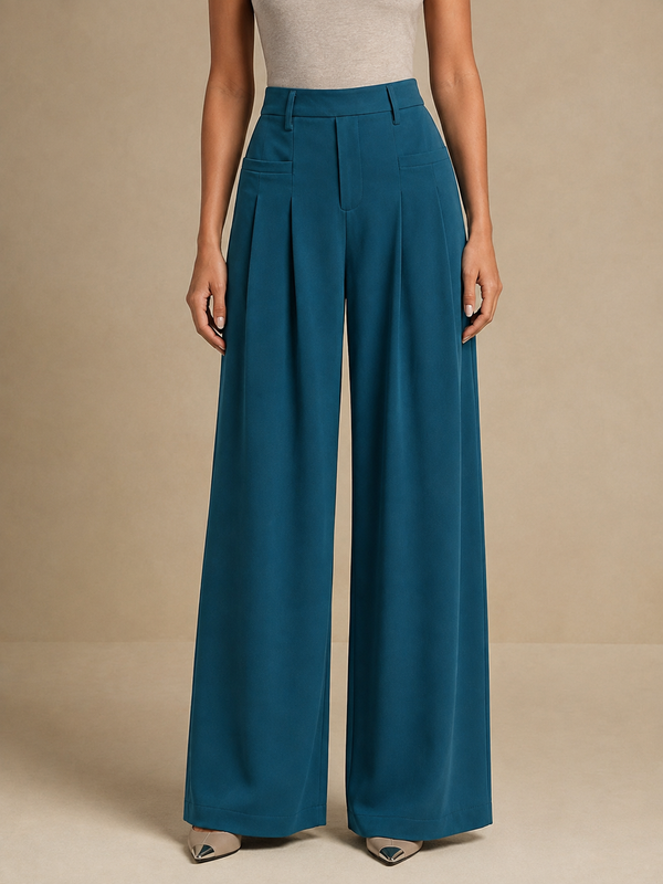 Pleated Trousers: Teal Blue