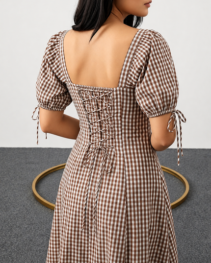 Brown & White Checkered Maxi Dress