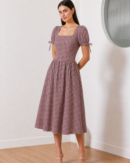 Red & White Checkered Maxi Dress