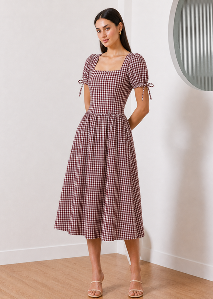 Red & White Checkered Maxi Dress