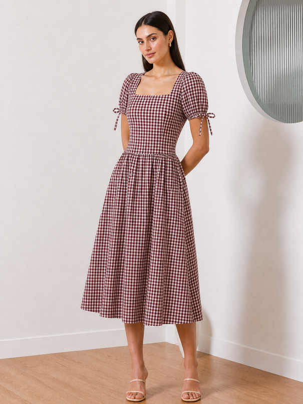 Red & White Checkered Maxi Dress