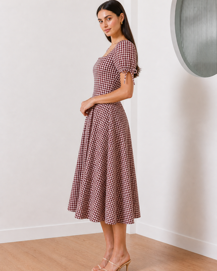 Red & White Checkered Maxi Dress