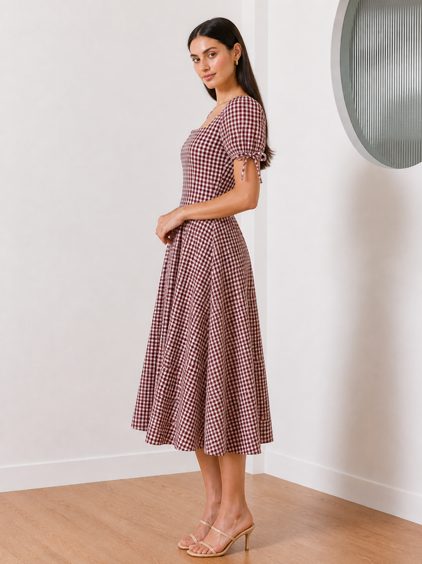 Red & White Checkered Maxi Dress