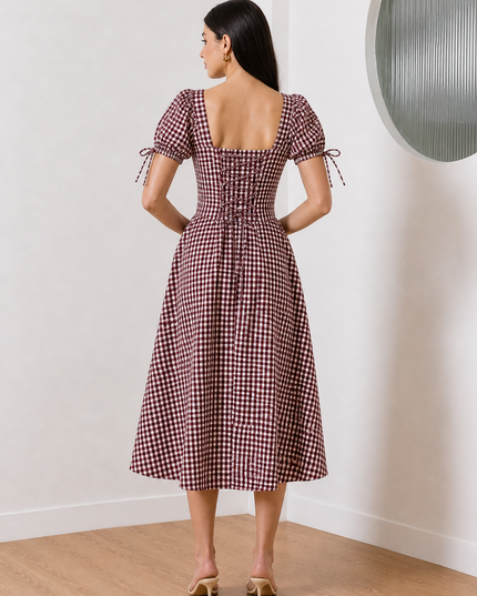 Red & White Checkered Maxi Dress