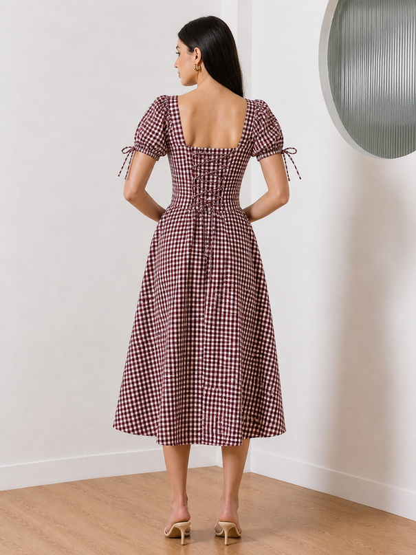 Red & White Checkered Maxi Dress