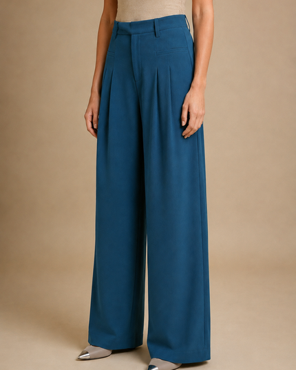 Pleated Trousers: Teal Blue