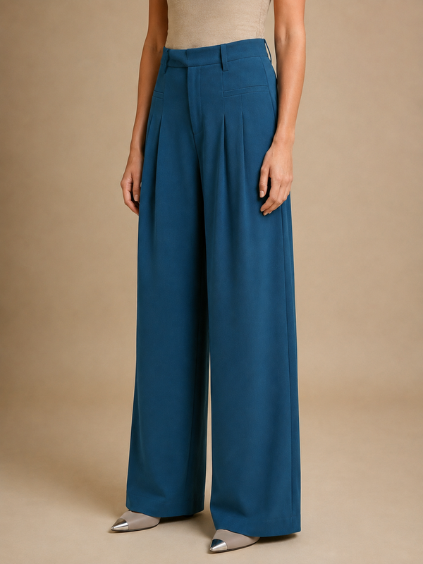 Pleated Trousers: Teal Blue