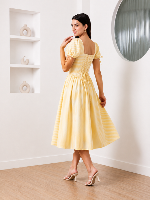 Yellow Stripe  Maxi  Dress