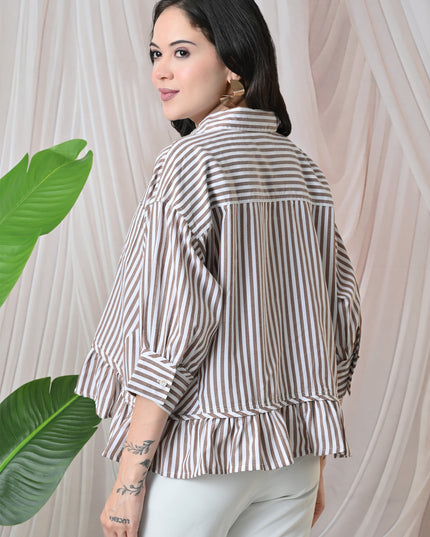 Brown Ruffled Stripe Shirt