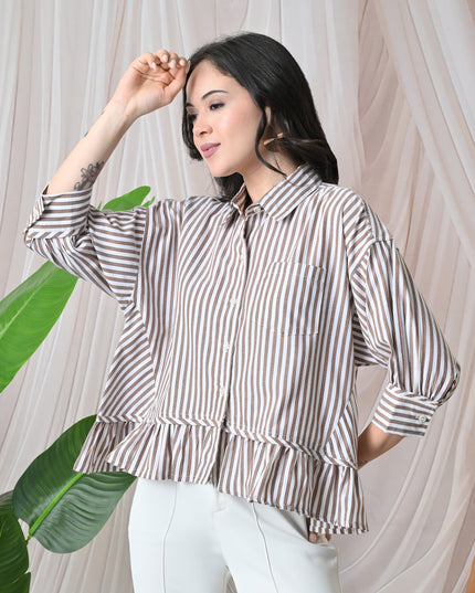 Brown Ruffled Stripe Shirt