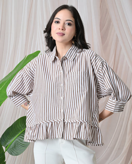Brown Ruffled Stripe Shirt