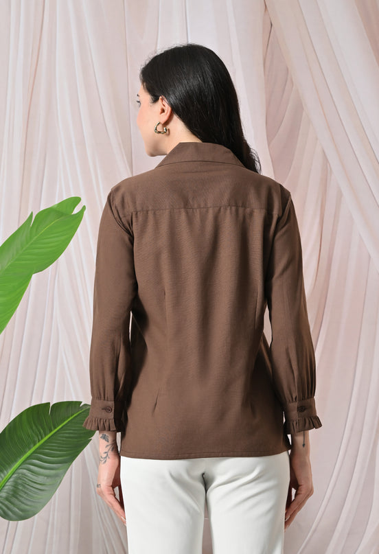 brown women's casual shirt
