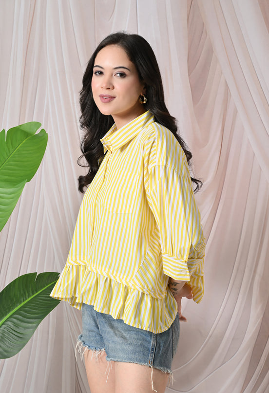 Yellow Ruffled Stripe Shirt