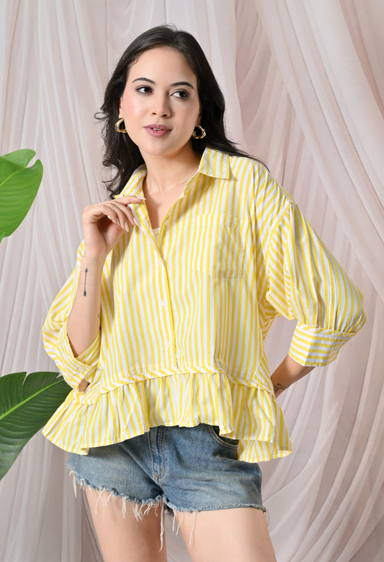 Yellow Ruffled Stripe Shirt