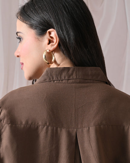 Brown Pure Cotton Relaxed-Fit Shirt