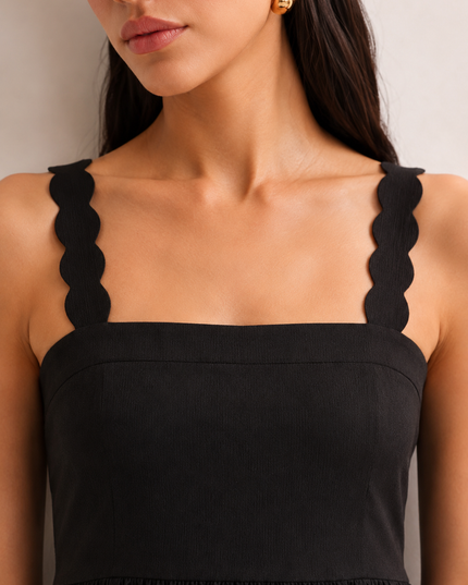 Black Scalloped Embroidered Maxi Dress
