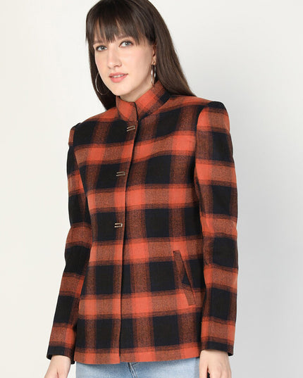 Women’s Checkered Winter Jacket – Orange