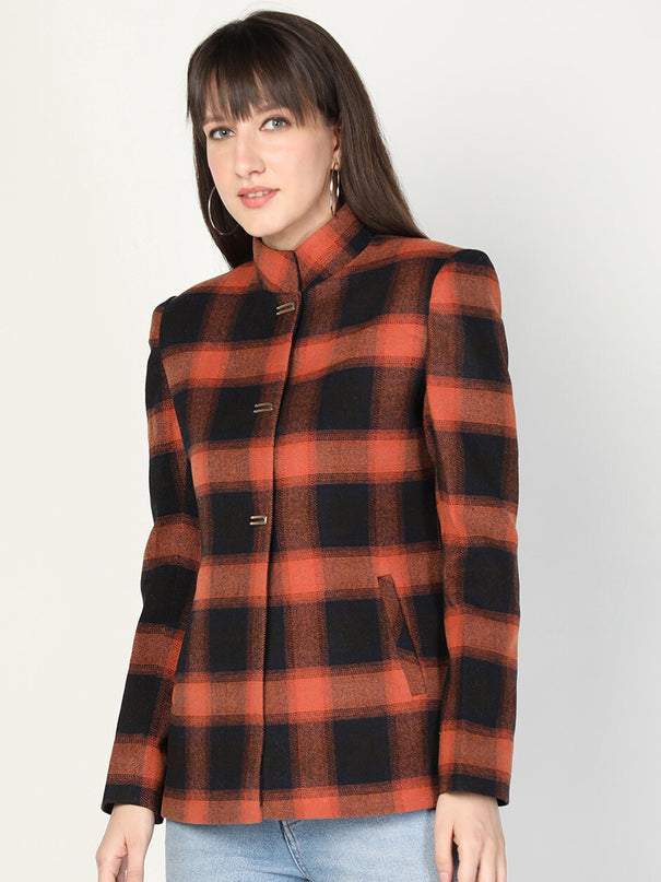 Women’s Checkered Winter Jacket – Orange