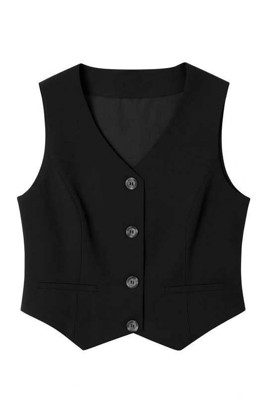 Women’s Black V-Neck Waistcoat with Trousers