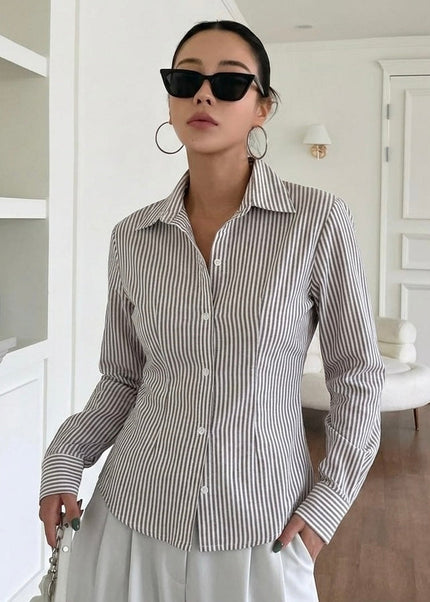 Brown Striped Tailored Fit Shirt