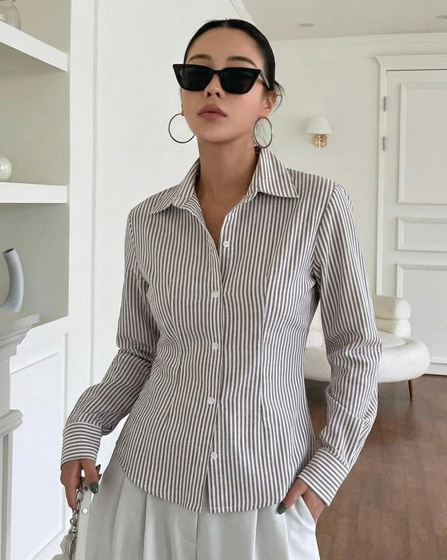 Brown Striped Tailored Fit Shirt MYMASHA