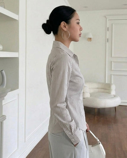 Brown Striped Tailored Fit Shirt